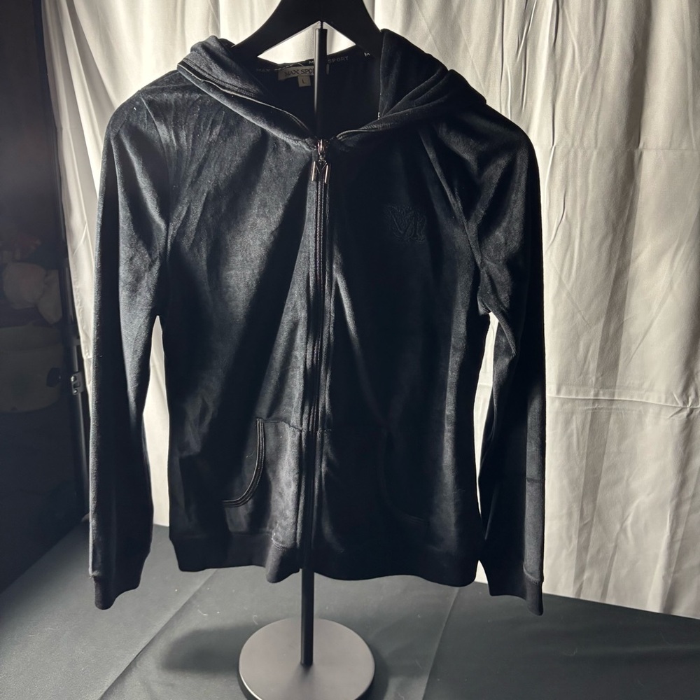 Max Sports LG Black Velour Zip-Up Hoodie